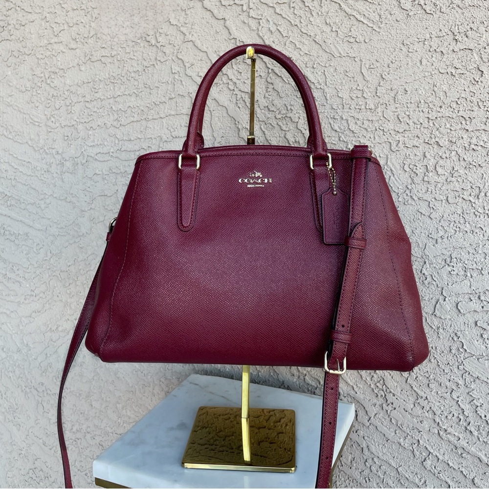 COACH Burgundy Wine Maroon Leather Margot Carryall Crossbody Bag Satchel Bag